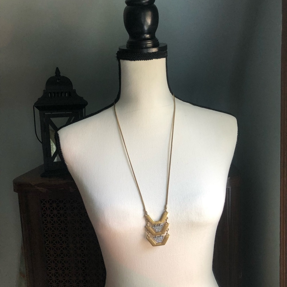 J.Crew long bronze / gold, aztec necklace with diamonds- like new